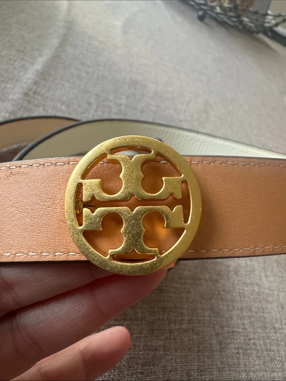 Tory Burch Tan/Ivory Miller Leather Reversible Belt Sz L